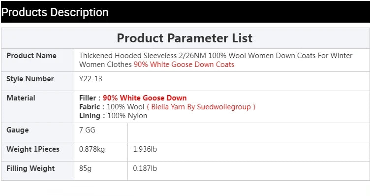 Y22-13 Thickened Hooded Sleeveless 2/26NM 100% Wool Women Down Coats For Winter Women Clothes 90% White Goose Down Coats