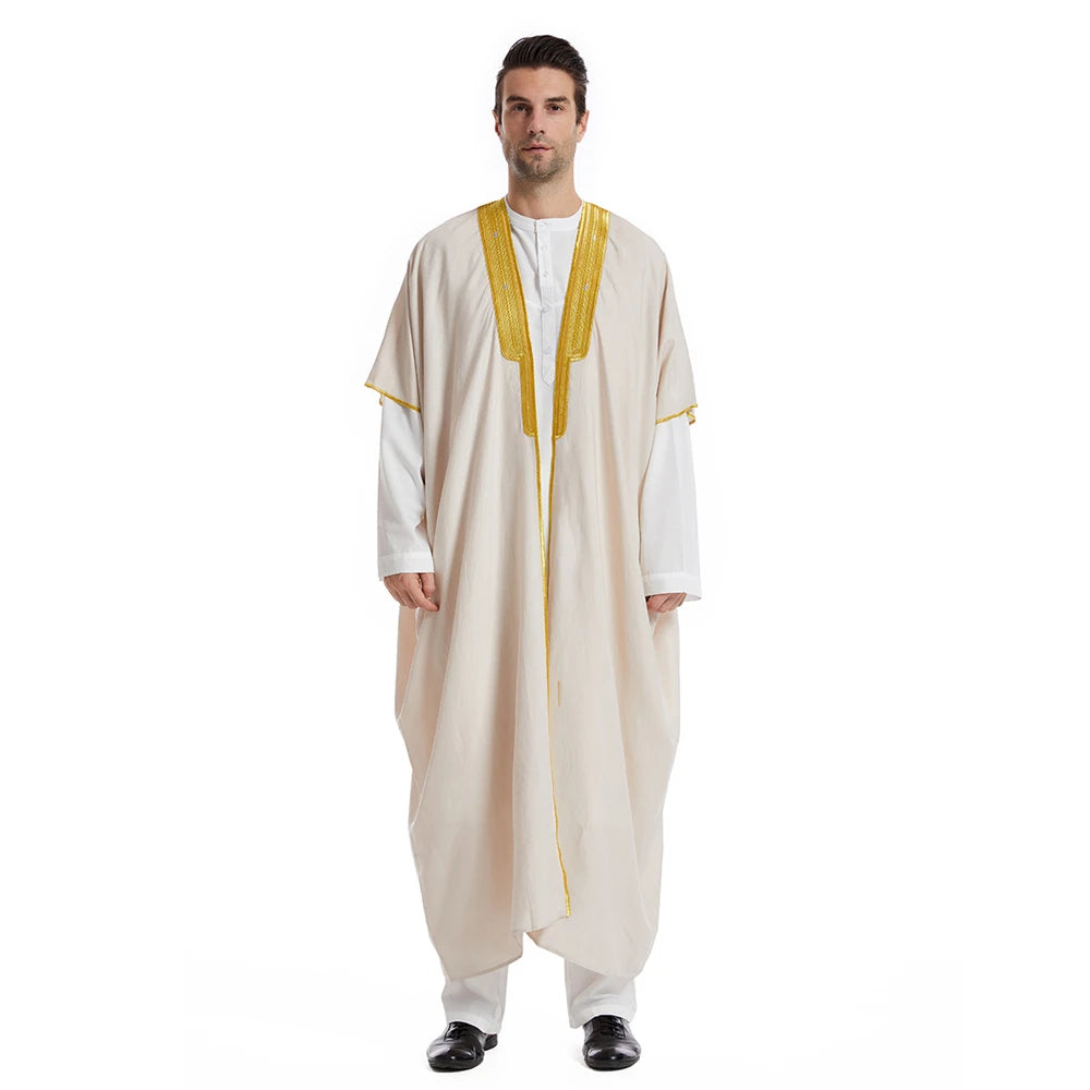 Men Open Abaya Muslim Saudi Jubba Thobe Islamic Clothing Ramadan Kimono Long Sleeve Robe Caftan Dubai Stand Collar Arabic Dress