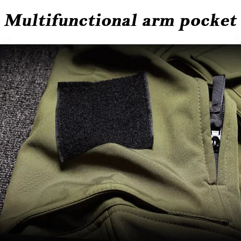 Winter Fleece Jacket Men Riding Outdoor Motorcycle Coats Tactical Multi-pocket Soft Shell Waterproof Windproof Warm Shark Skin