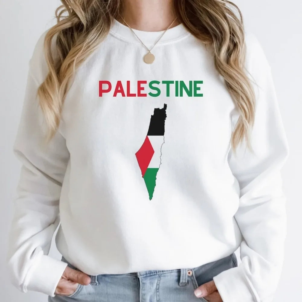 PALESTINE Sweatshirt Crew Neck Sweatshirt Flag and Map Flag Map Clothing Palestine Gift Palestine Clothing