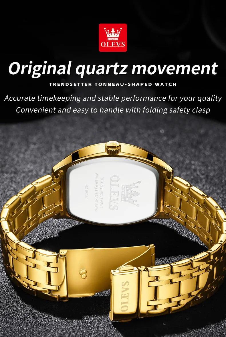 OLEVS Herrenuhren Luxus Tonneau Original Top-Marke Quarzuhr für Männer Wasserdicht Leuchtende Wochendatum Männliche Armbanduhr