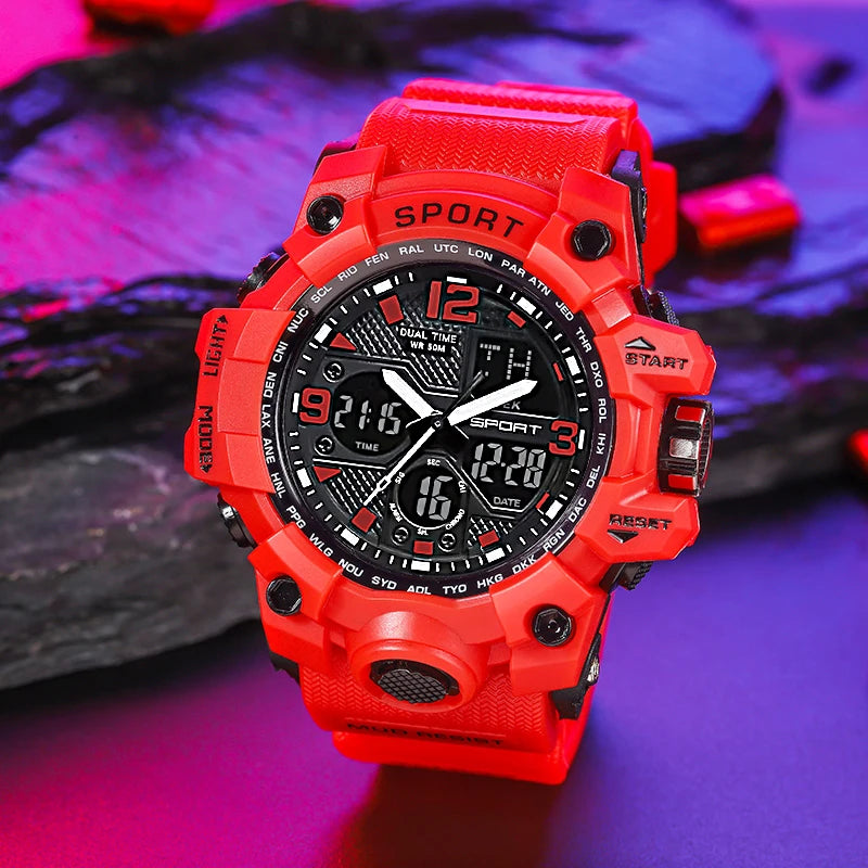 MSTIANQ Men's Youth Original ElectronicWatch High School Student Trend Hand Clock SportsWaterproof Luminous Red Digital Wristwat