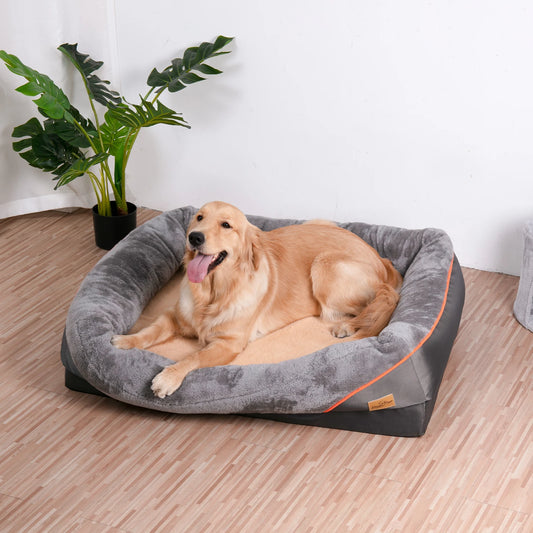 Jumbo Large Orthopedic Dog Bed Memory Foam Quilted Bolstered Pet Sofa Couch Elevated Cushion Warm Waterproof Mattress