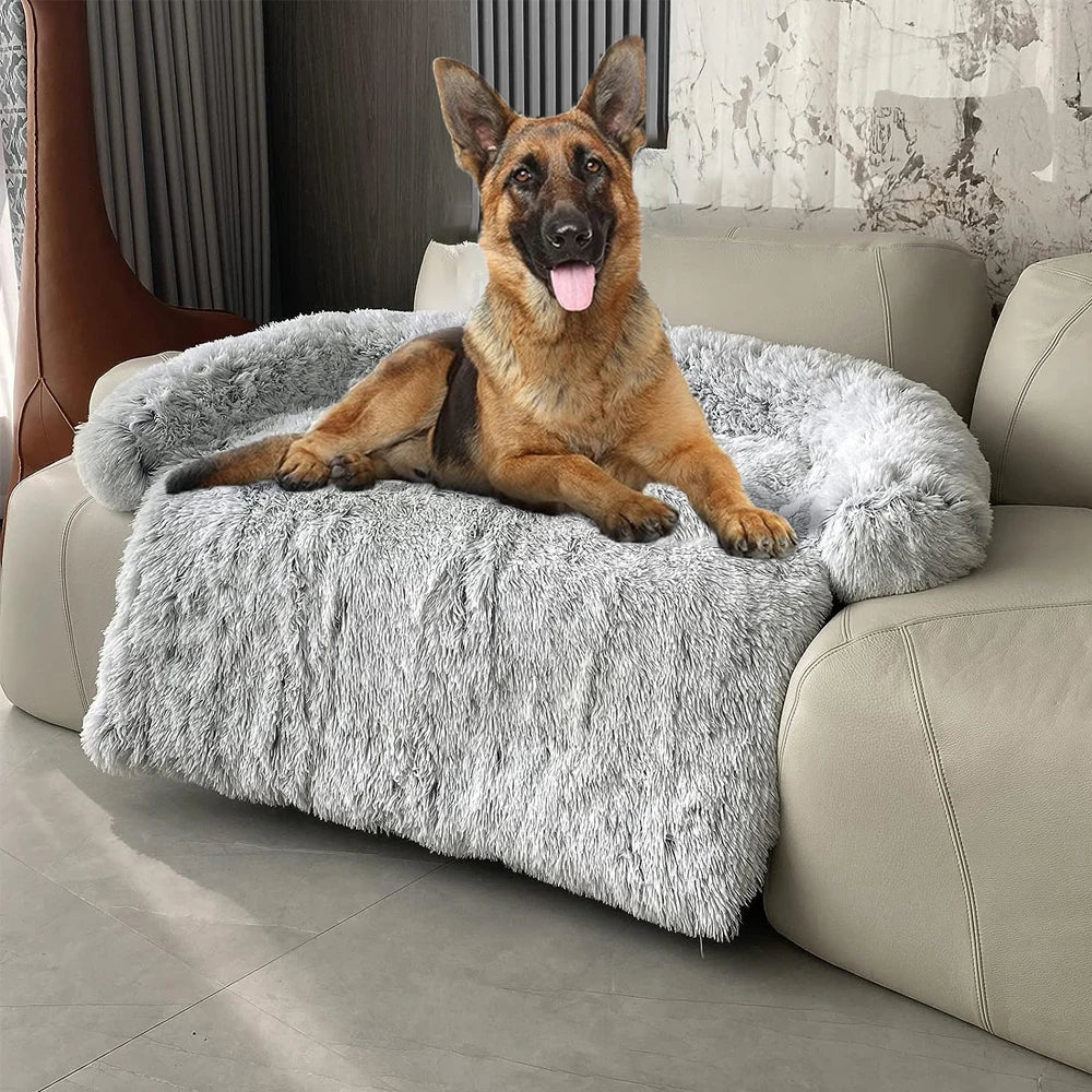 Calming Dog Bed Sofa Bed Fluffy Plush Dog Mat for Furniture Protector Removable Washable Cover for Large Medium Small Dogs Cats