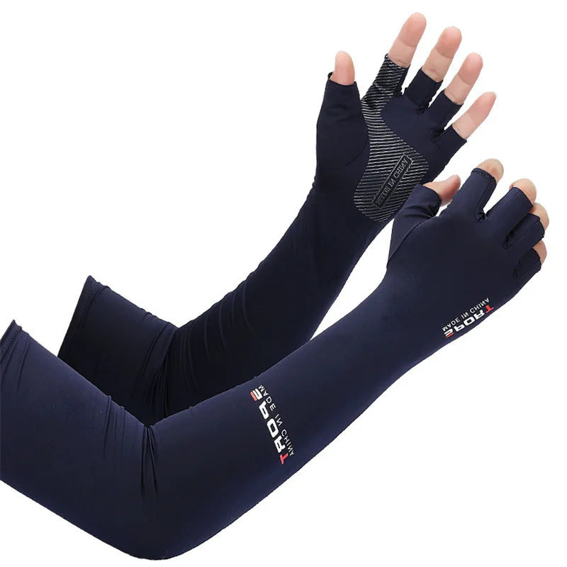 1Pair Sport Arm Sleeves Cycling Running Fishing Climbing Arm Cover Sun UV Protection Ice Cool Sleeves 5 Finger Cuff