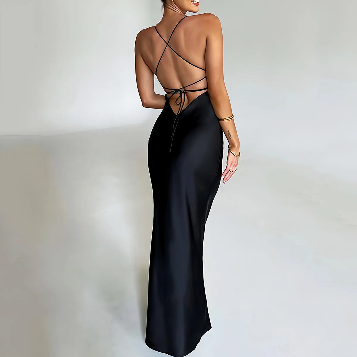 Summer Long Dress Women Evening Dresses Fashion Sexy Club Party Dresses Suspender Satin Dress Backless Strappy Waist Long Skirt