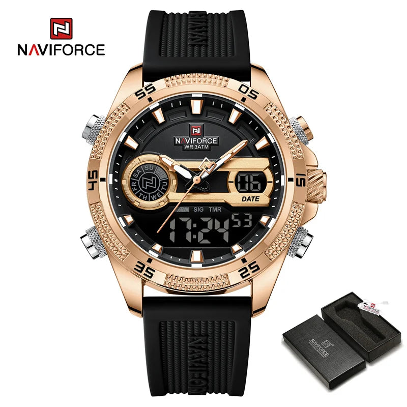 NAVIFORCE Military Sport Watches For Men Fashion Silicone Strap Waterproof Wrist watch Male Dual Display Luminous Alarm Clock