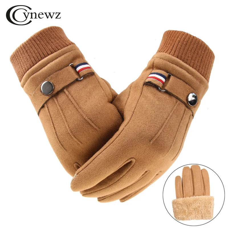 Winter Men's Gloves Suede Keep Warm Touch Screen Windproof Driving Guantes Thick Cashmere Anti Slip Outdoor Male Leather Gloves