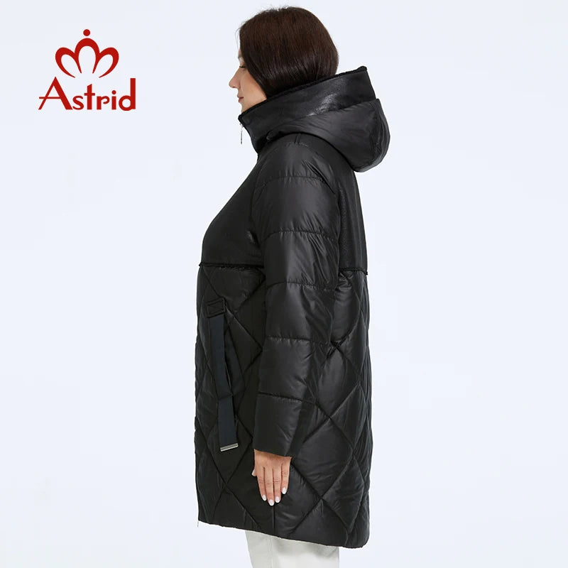 Astrid Women's Winter Jacket  Plus Size Women Parka Long Bio Down Jackets Stitching Design Thick Fleece Hooded Quilted Coat