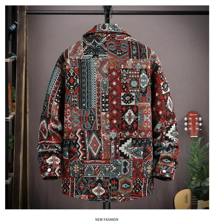 Autumn Casual Turn-Down Collar Jacket Spring Men's Outwear Ethnic Style Button Coat Youth Streetwear Oversized Tops