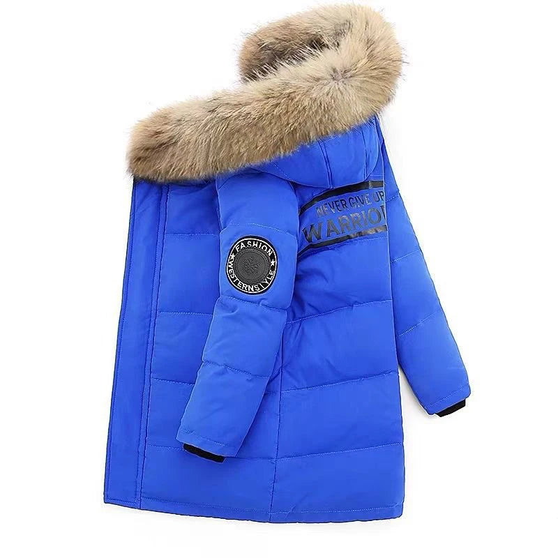 New Thicken Winter Boys Jacket Fur Collar Fashion Keep Warm Kids Jacket Hooded Zipper 5-12 Years Children Outerwear Clothing