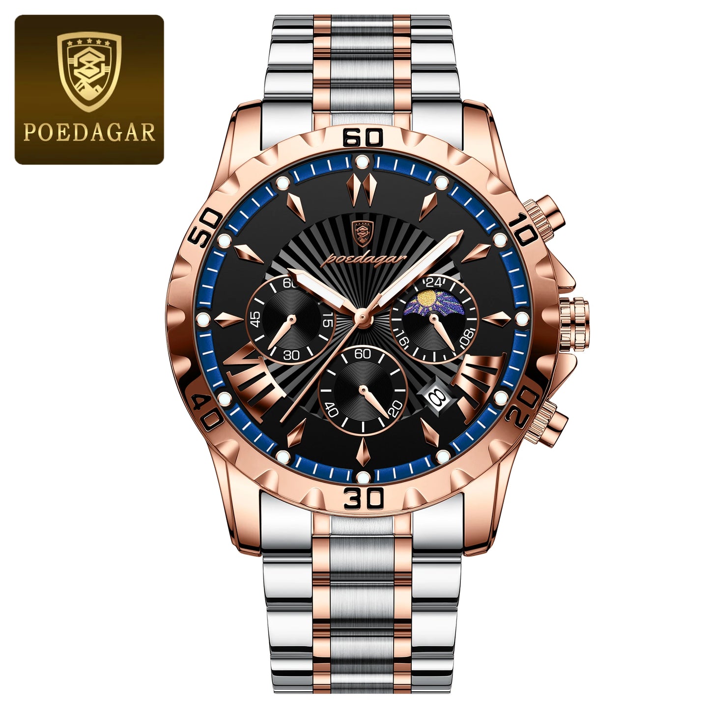 POEDAGAR Luxury Watch for Man Luminous Waterproof Chronograph Date Men Watch High Quality Stainless Steel Quartz Men's Watches