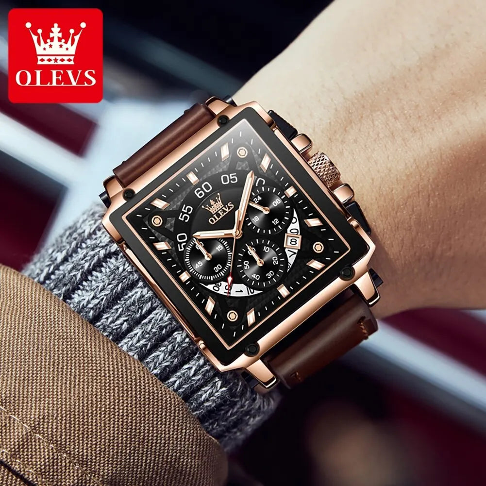 OLEVS Top Brand Male Watches Square Quartz Watch Watch For Men Waterproof Leather Strap Sport Clock Male Relogio Masculino