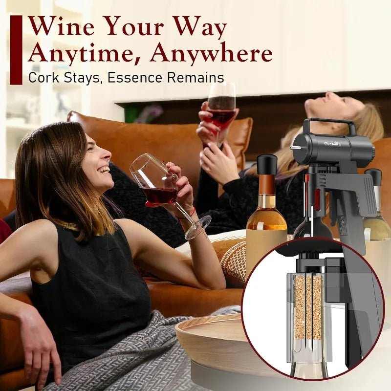 Luxury Electric Wine Opener Set Includes Wine Saver/Dispenser/Aerator Function, Advanced Cork-Still Wine Preserver Tech