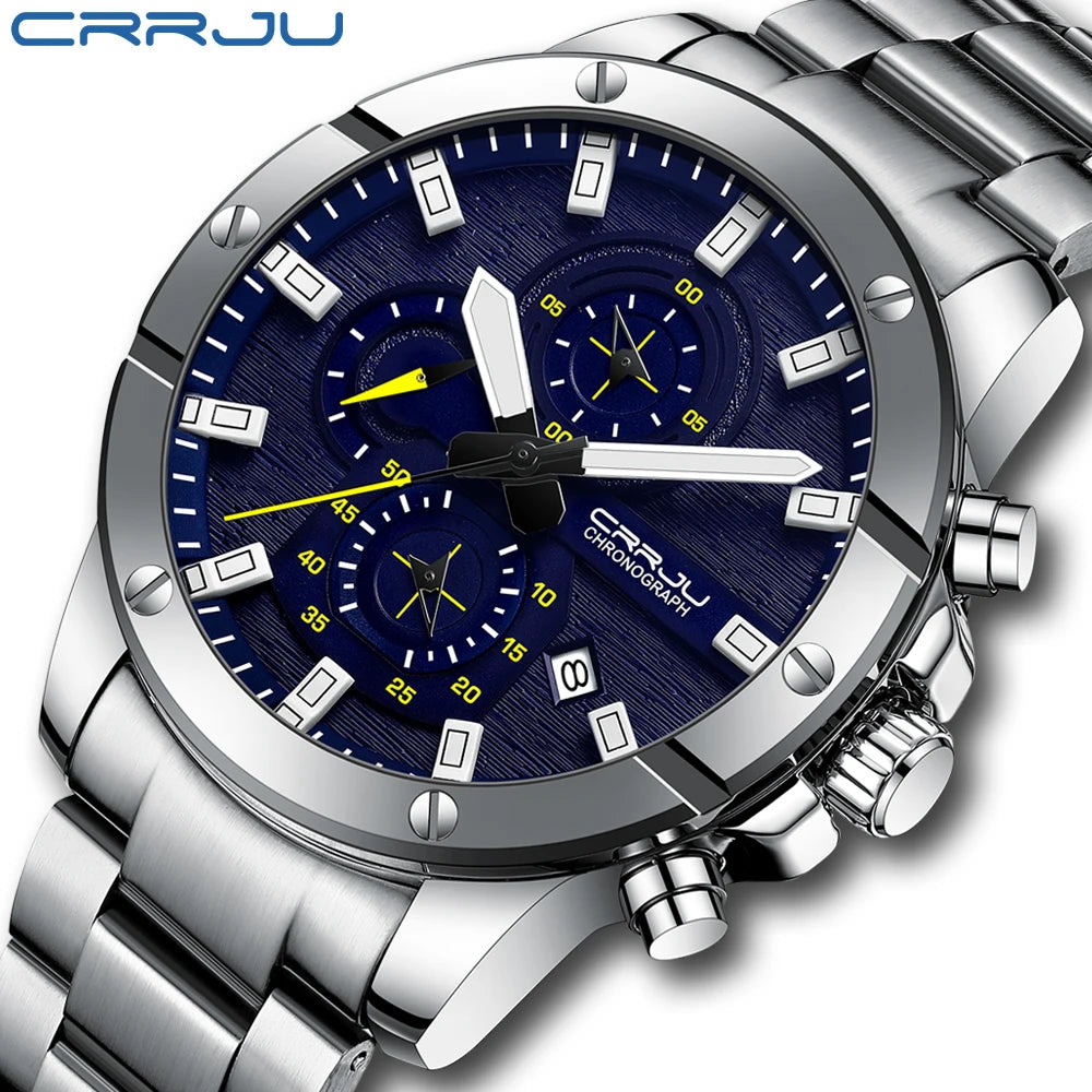 CRRJU Herrenuhr NEU Große Quarzuhren Vollstahl Wasserdicht Chronograph Armbanduhr für Männer Relogio Masculino