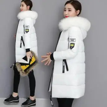 Winterjacke 2024 Koreanische Frauen Parka Große Pelzkragen Mit Kapuze Dicker Warmer Langer Weiblicher Mantel Lässige Outwear Daunenbaumwolljacke Parkas