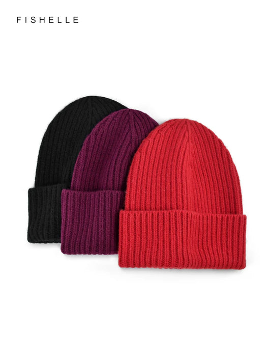 Einfarbig rot reine Wolle Hüte Frauen Männer warme Wollmütze Herbst Wintermütze Erwachsene Beanie neue gestrickte Mützen Luxus Urlaub Geschenk