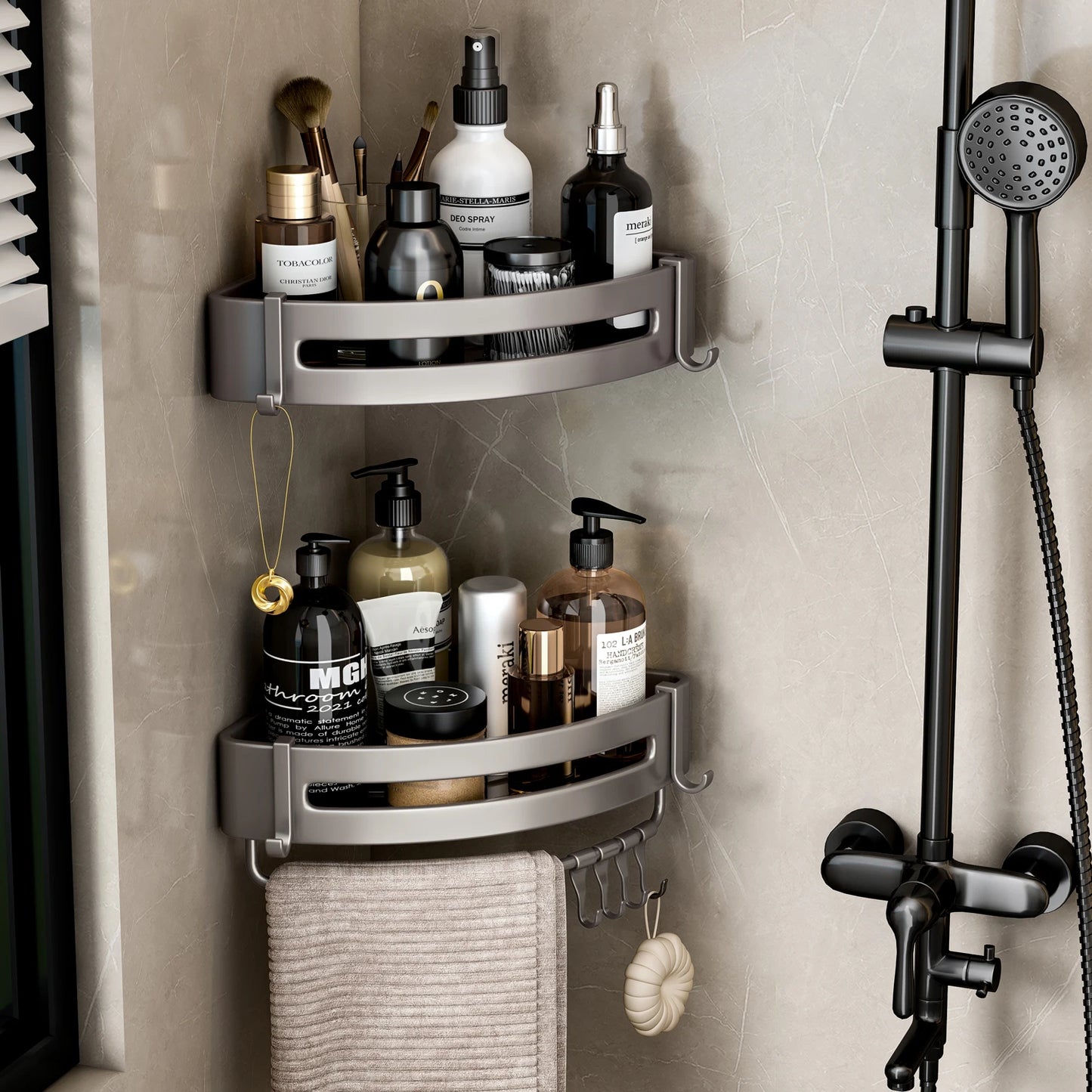 Bathroom Storage Rack Non Perforated Wall Mounted Shower Corner Rack Bathroom Storage Rack Aluminum Bathroom Accessories