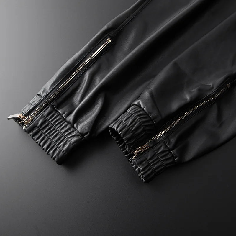 Men's Leather Pants Superior Quality Elastic Waist Jogger Pants PU Leather Motorcycle Trousers Biker's Pants