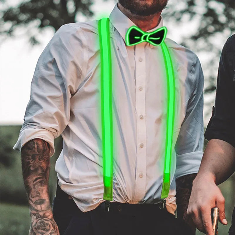 2PCS LED Suspenders with Bow Tie Party Supplies Festival Halloween Wedding Party Accessories Glow-in-the-dark Bright Materials