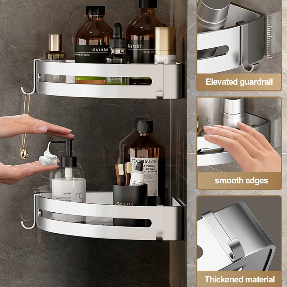 Bathroom Storage Rack Non Perforated Wall Mounted Shower Corner Rack Bathroom Storage Rack Aluminum Bathroom Accessories