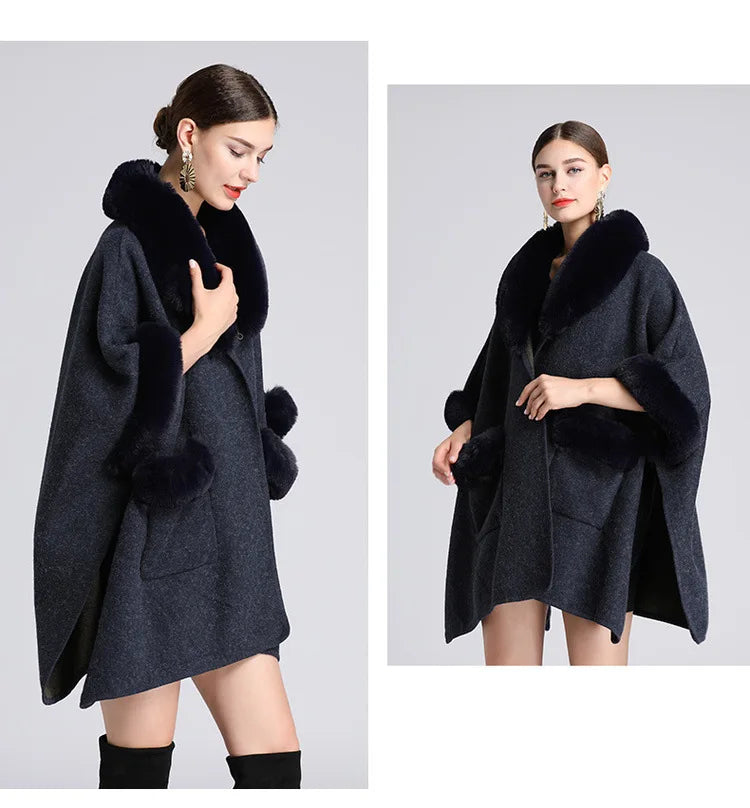 Autumn/winter New Style European American Fashion Loose Fit Woolen Jacket Cardigan Women's Imitation Rabbit Fur Collar E2018