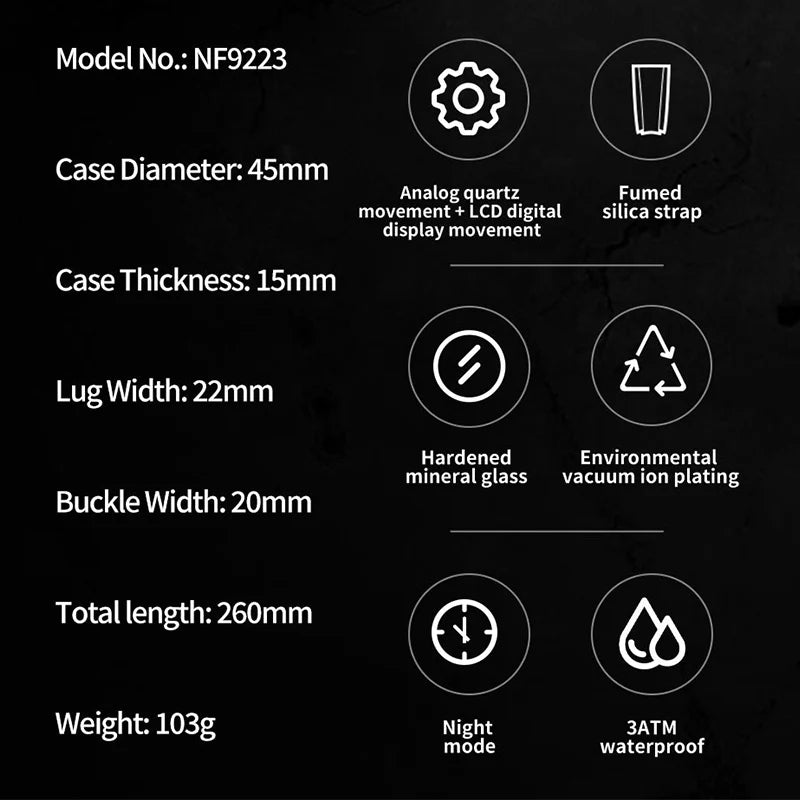 NAVIFORCE Military Sport Watches For Men Fashion Silicone Strap Waterproof Wrist watch Male Dual Display Luminous Alarm Clock