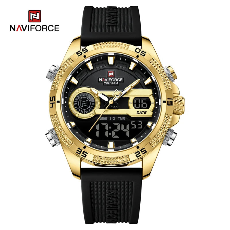 NAVIFORCE Military Sport Watches For Men Fashion Silicone Strap Waterproof Wrist watch Male Dual Display Luminous Alarm Clock