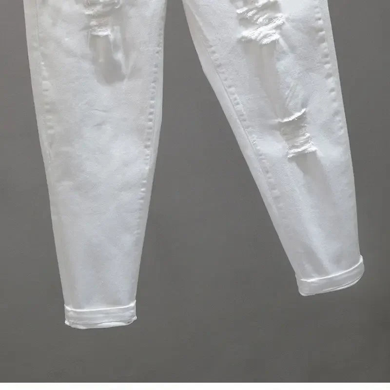 Woman Jeans Pants Ripped White Jeans Women's Autumn High Waist Cropped Baggy Pants Women's Pantalones Vaqueros Mujer