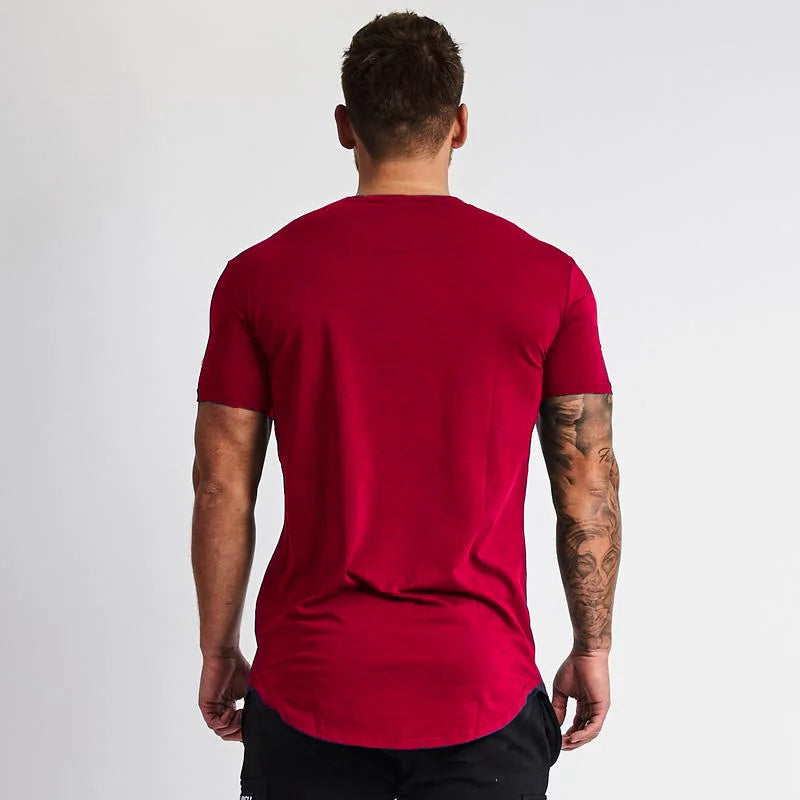 2023 Hot Sale Short Sleeve Cotton Men Casual Rounded Hem Cotton T-Shirt Summer Breathable Cool Feeling Gym Fitness Muscle Shirt