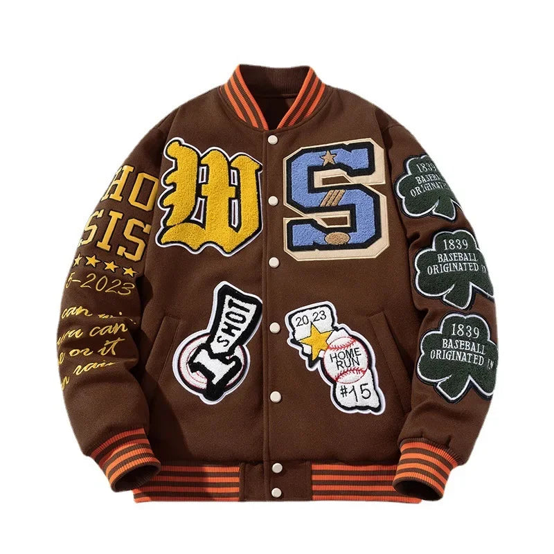 Stickerei Varsity Jacke Männer Frauen Brief Winter Amerikanischen Baseball Jacke Hip Hop Wollmantel Dicke Warme Outwear Parkas Braun