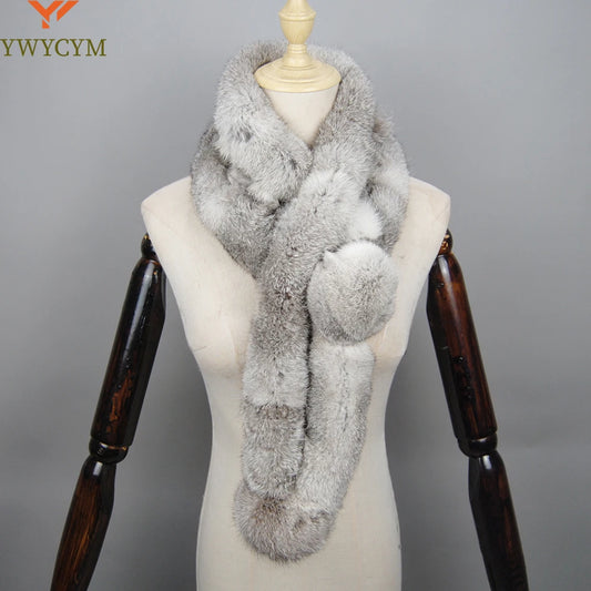 2024 New Arrival Winter Real Rabbit Fur Scarf Women Long Warm Genuine Rabbit Fur Scarves Female Knit Fluffy Pompoms Fur Scarves