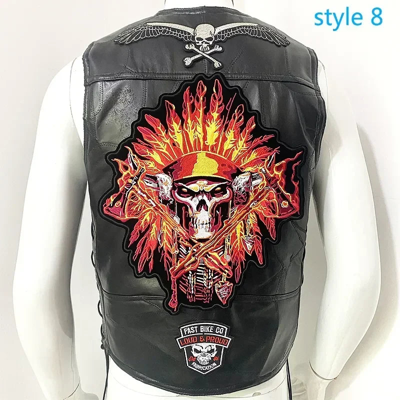 Motorcycle Leather Vest Embroidered Patch Moto Sleeveless Jacket Cycling Casual Street Vest Motorcycle Club Punk Vest