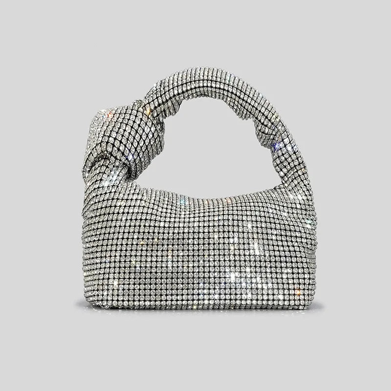 Handle Rhinestones Knot Evening Bags Silver Crystal Top Handle Bag for Women Purses and Handbags Luxury Designer Handbag Tote