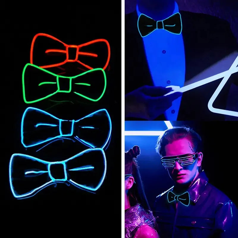 2PCS LED Suspenders with Bow Tie Party Supplies Festival Halloween Wedding Party Accessories Glow-in-the-dark Bright Materials