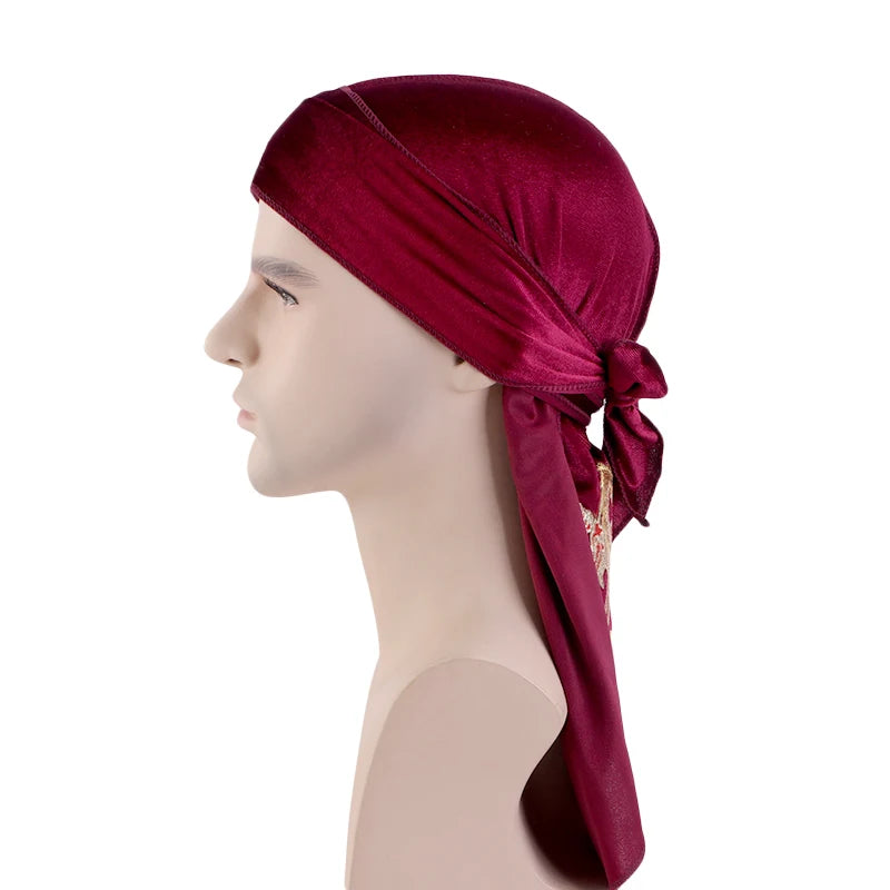 New China fashion Men's dragon pattern velvet Durags Bandanas Headwear Men DuRag Turban Hat Headband Hair Accessories Waves Cap