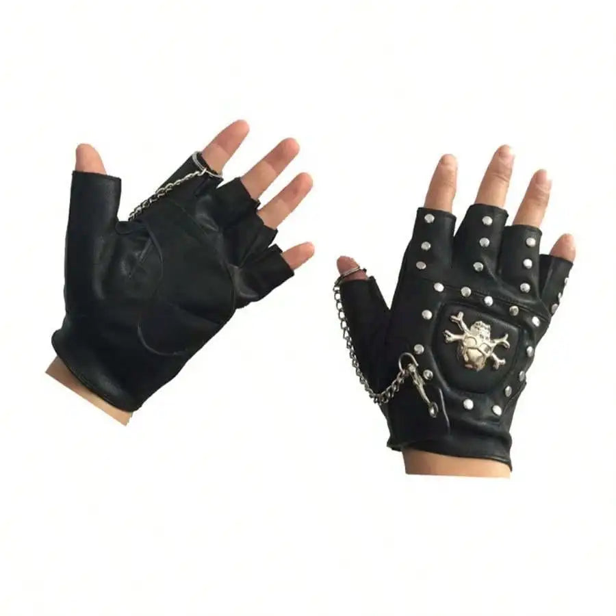 Skulls Rivet PU Leather Fingerless Gloves Men Women Fashion Hip Hop Women's Chain Punk Gloves Half Finger Men's Gloves