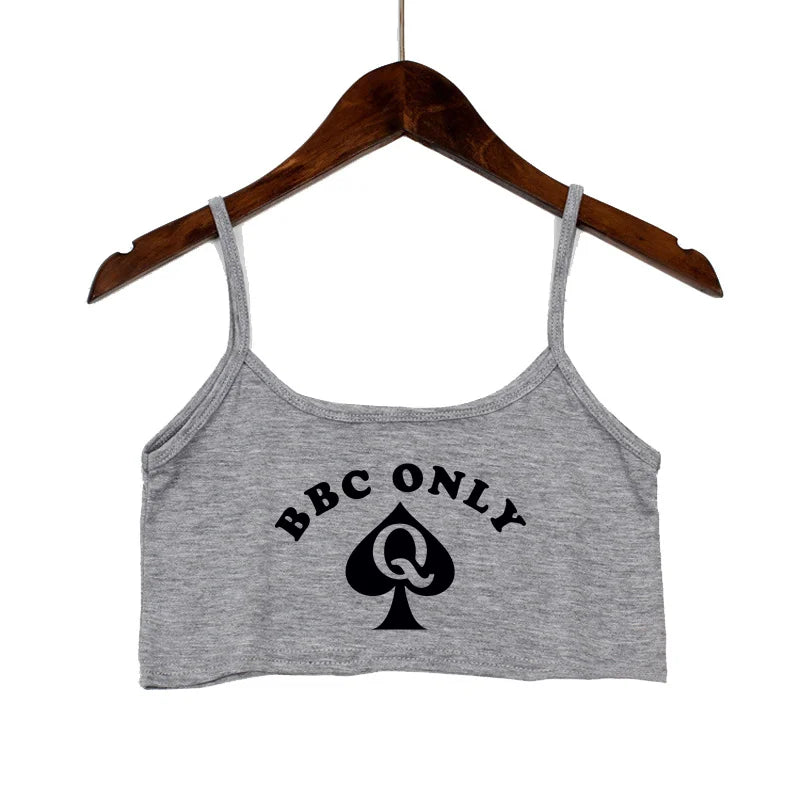 BBC ONLY Spades Crop Top for Women Sexy Letters Streetwear Girls Casual Clothes Elastic Camis Sleeveless Short Tank Top Bar