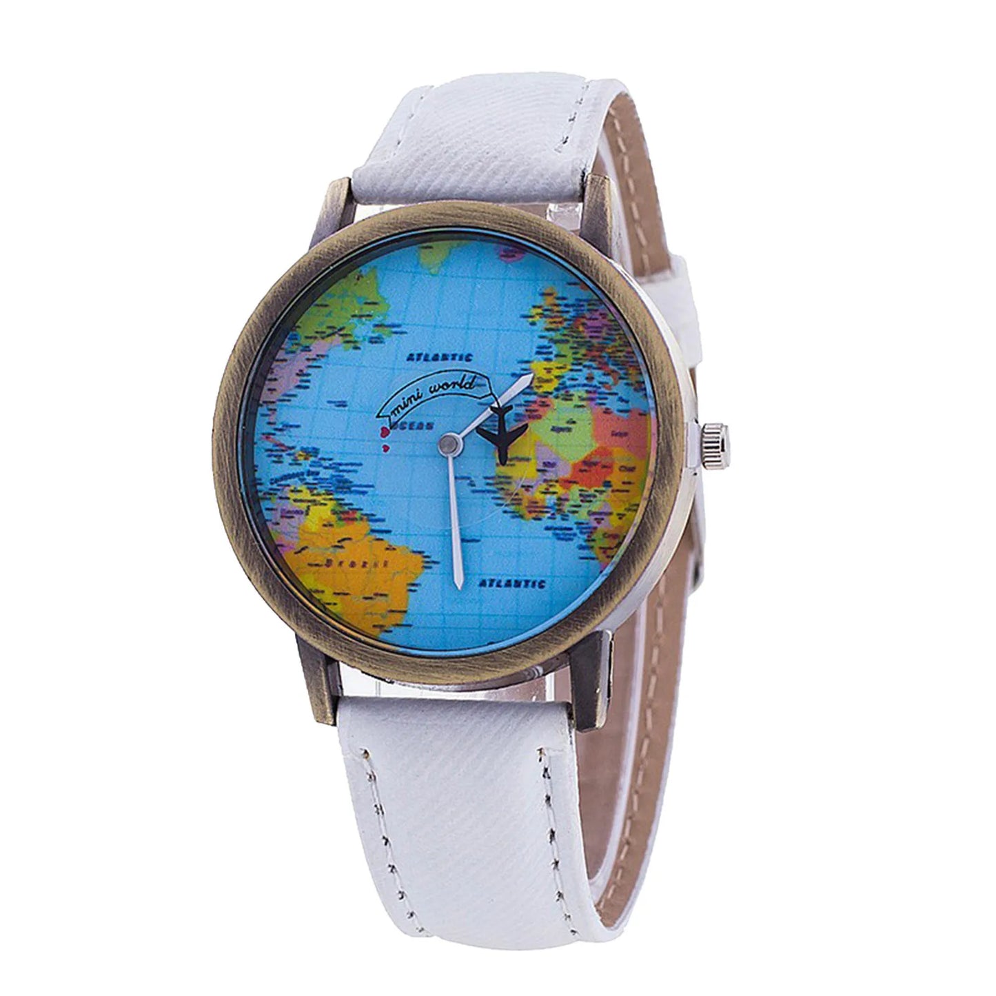 Fashion Retro Belt Quartz Watch Airplane Second Hand Map Watch Unisex Dial Design Elegant Watches for Ladies Gift montres femmes