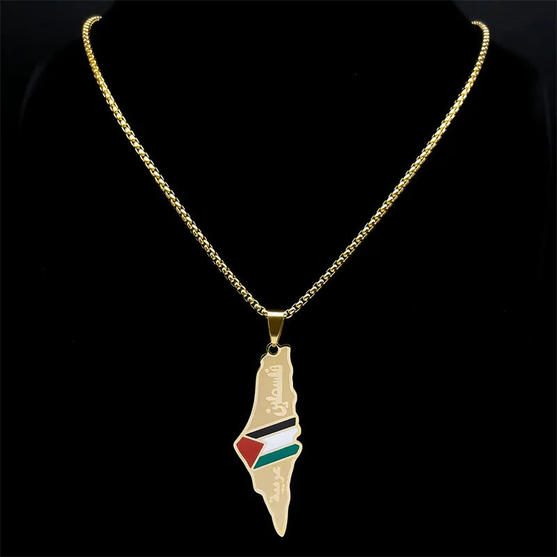 HNSP Palestine Flag Stainless Steel Pendant Necklace Chain For Men Women Jewelry Accessories