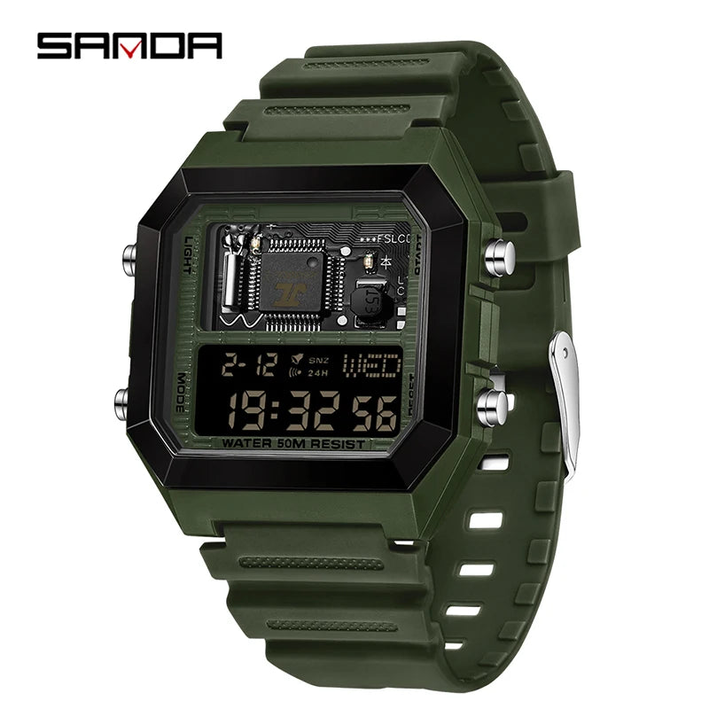 SANDA Fashion Male And Female Student Electronic Watches New Square Multi Functional Waterproof Luminous Countdown Sport Watches