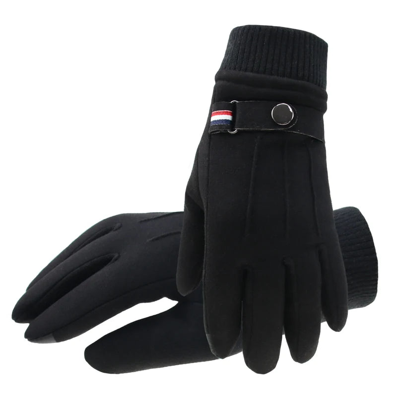 Winter Men's Gloves Suede Keep Warm Touch Screen Windproof Driving Guantes Thick Cashmere Anti Slip Outdoor Male Leather Gloves