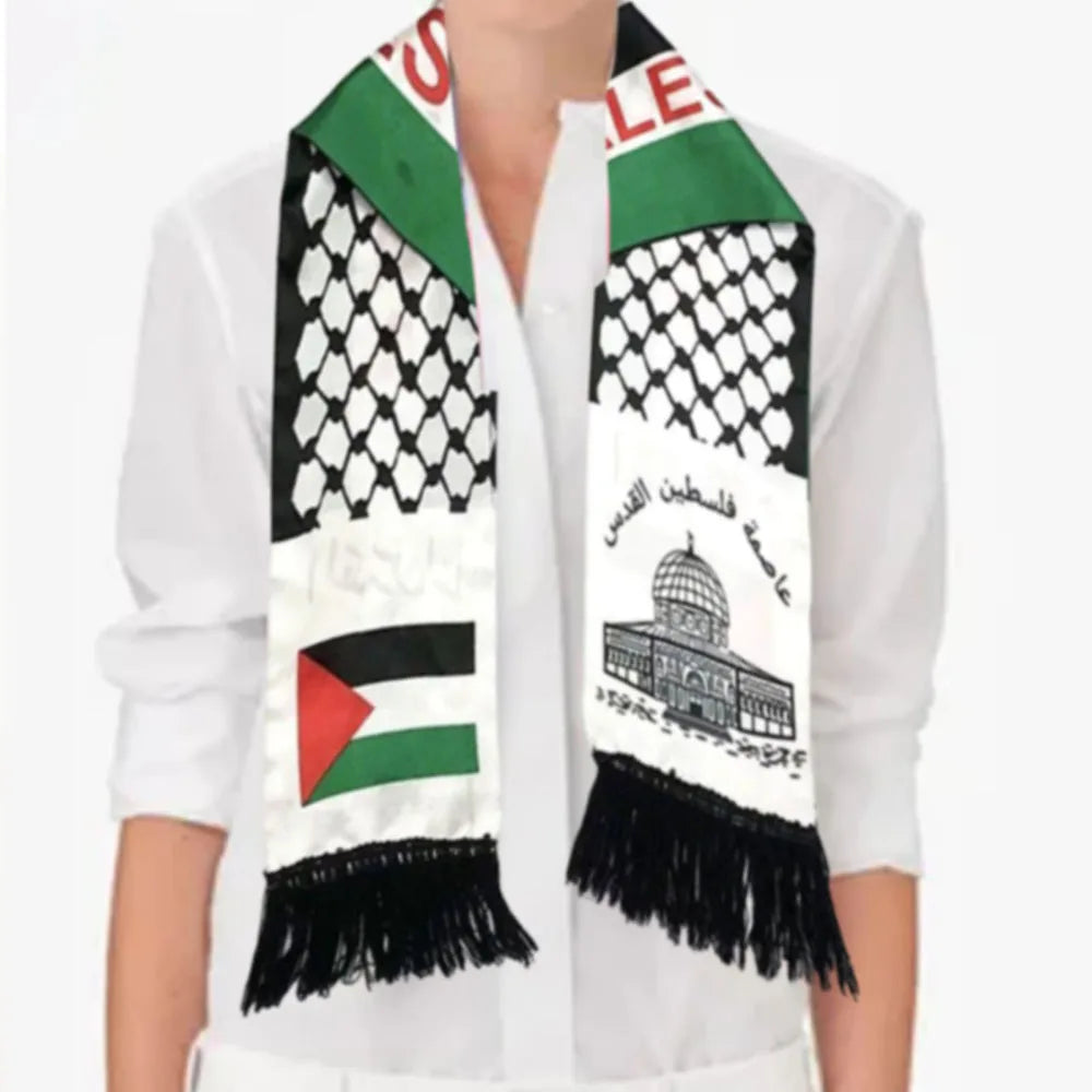 1Pcs Palestine Flag Scarf Palestine National Day Scarf Printing Satin Palestinian Flag Scarf 130cm