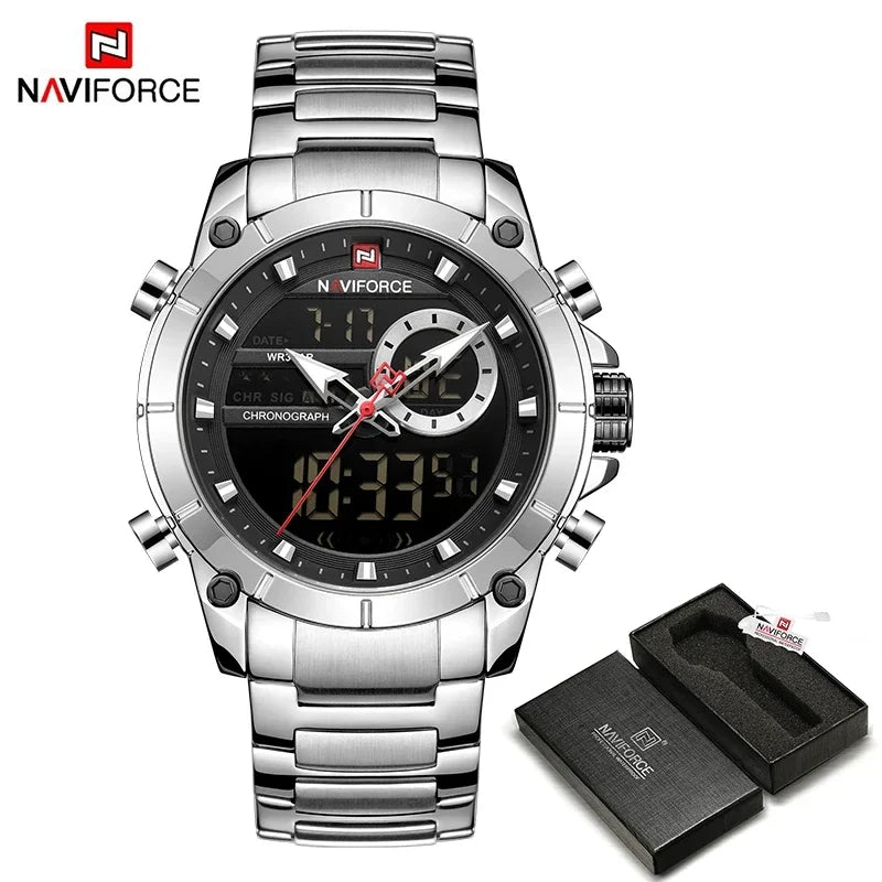 NAVIFORCE 9163 Luxury Original Sports Men Wristwatch Quartz Steel Waterproof Digital Fashion Male Watch Relogio Masculino