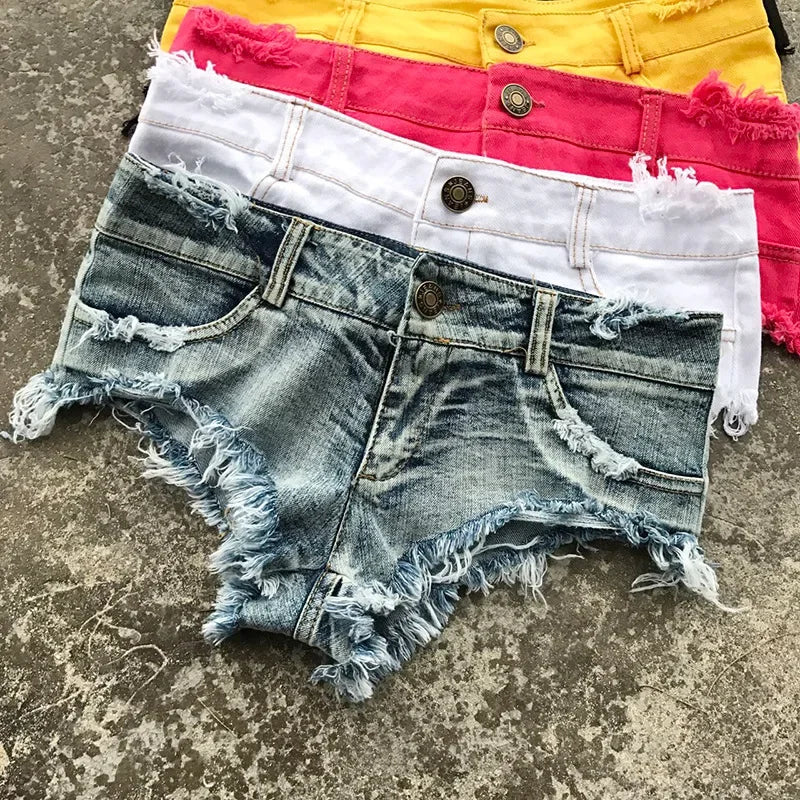 Bar Hottie Women's Clothing Sex Ripped Jeans Slimming Jeans New Korean Style Super Low-waisted Denim Shorts Hot Pants