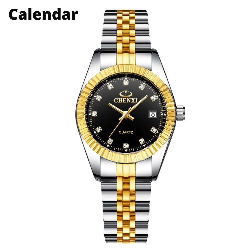 CHENXI Brand Top Luxury Ladies Gold Watch Women Golden Clock Female Women Dress Rhinestone Quartz Waterproof Watches Feminine