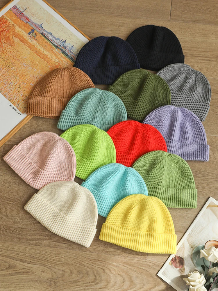 Knit Trawler Beanie Women Soft Stretch Yarn Watch Caps Men Simple Ribbed Fisherman Beanies Thick Unisex Kid's Warm Dockers Hat