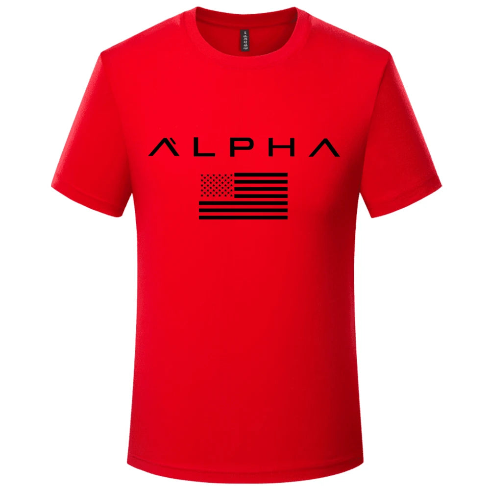 2023 USA  ALPHA New Type of Soft Round Neck Casual Short-Sleeved T-shirt Men Hot Drill Base Shirt Men's Jacket