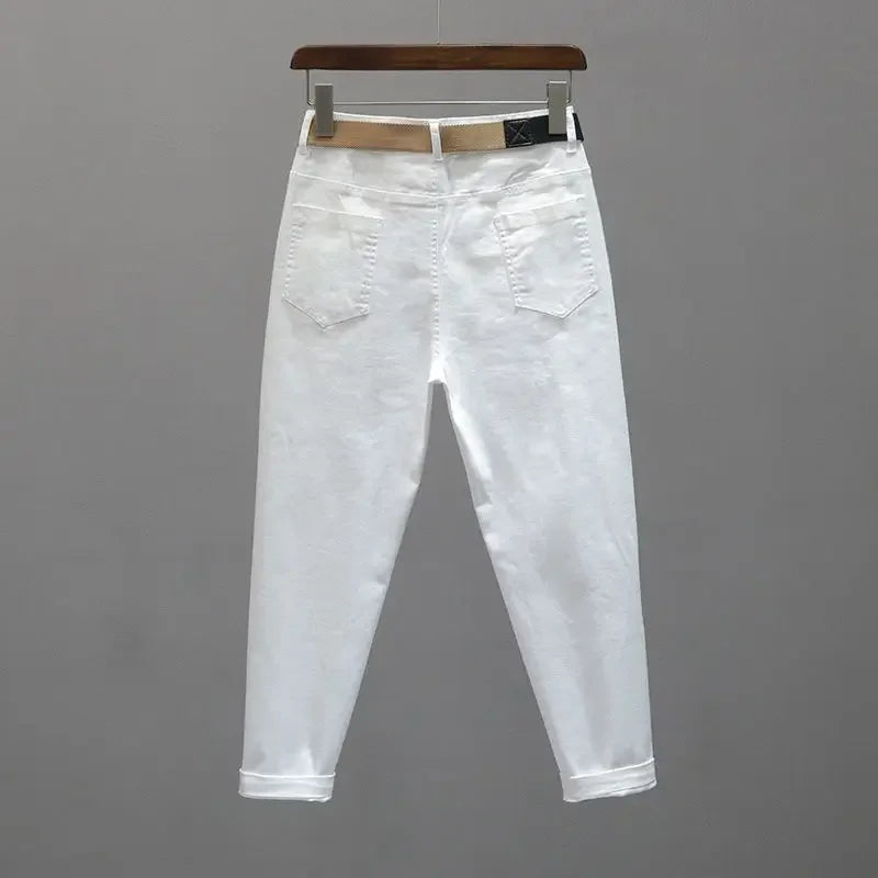 Woman Jeans Pants Ripped White Jeans Women's Autumn High Waist Cropped Baggy Pants Women's Pantalones Vaqueros Mujer