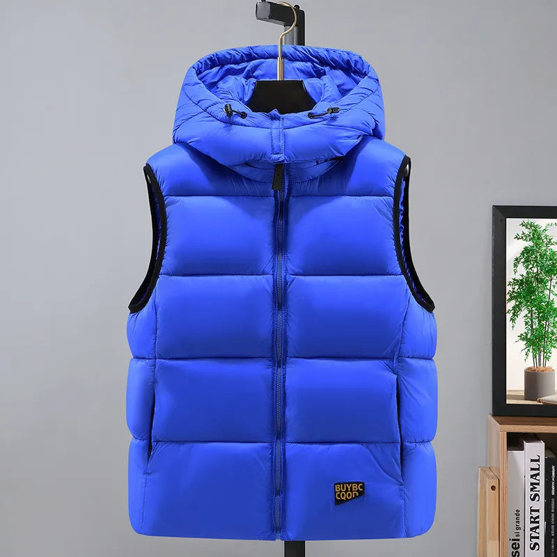 2024 Autumn Cotton Vest Warm Fabric Solid Windproof Soft Jacket Sleeveless Winter Fashion Men's Vest Korean Style Waistcoat